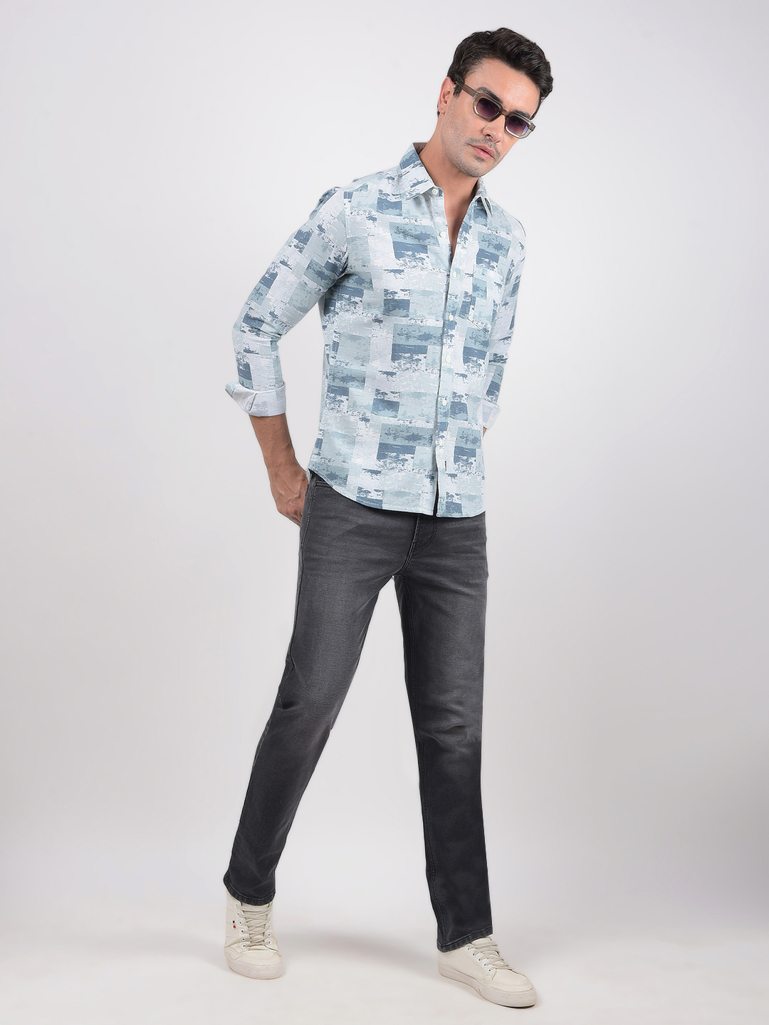 Numero Uno Men Abstract Blue Shirt